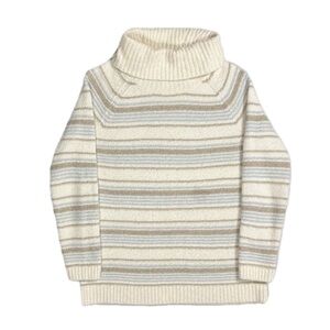 LL Bean Acrylic Wool Blend cream brown striped cowl turtleneck sweater women XL